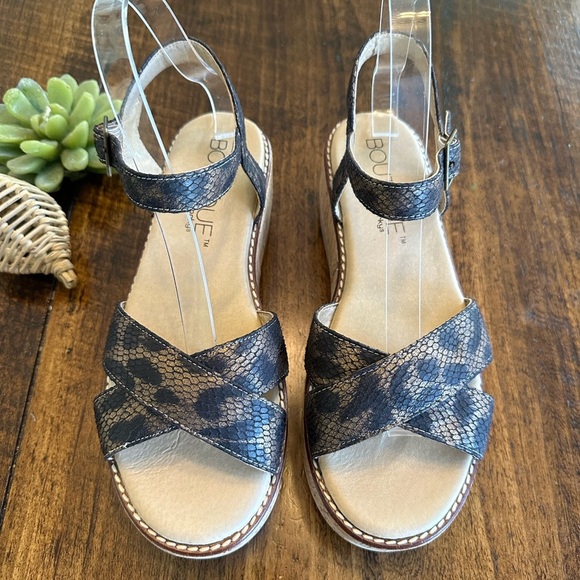 Boutique by Corkys | “Fluffie” Platform Wedge Sandals in Dark Snakeskin Print - Picture 3 of 7